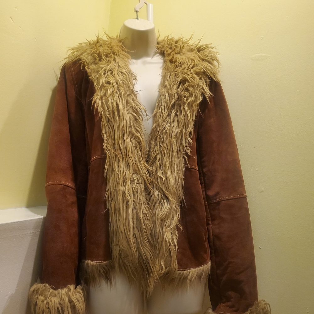 Marvin Rochards 100% genuine leather suede jacket, acrylic plush lining, size M